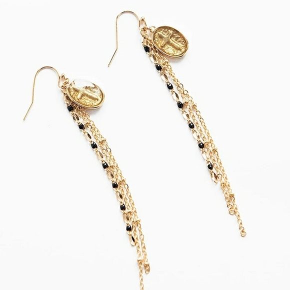 Handcrafted 18KGP Brass Cross Medallion Earrings - Picture 2 of 5